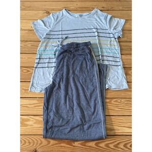 NEW Cuddl Duds Slub Stripe Tee & Pant Set Size Large Women’s Blue